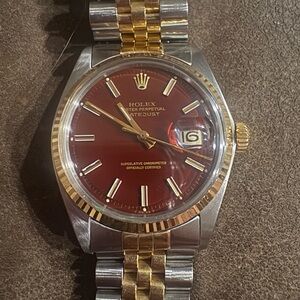 Rolex Datejust Gold and Silver Watch with Red Dial